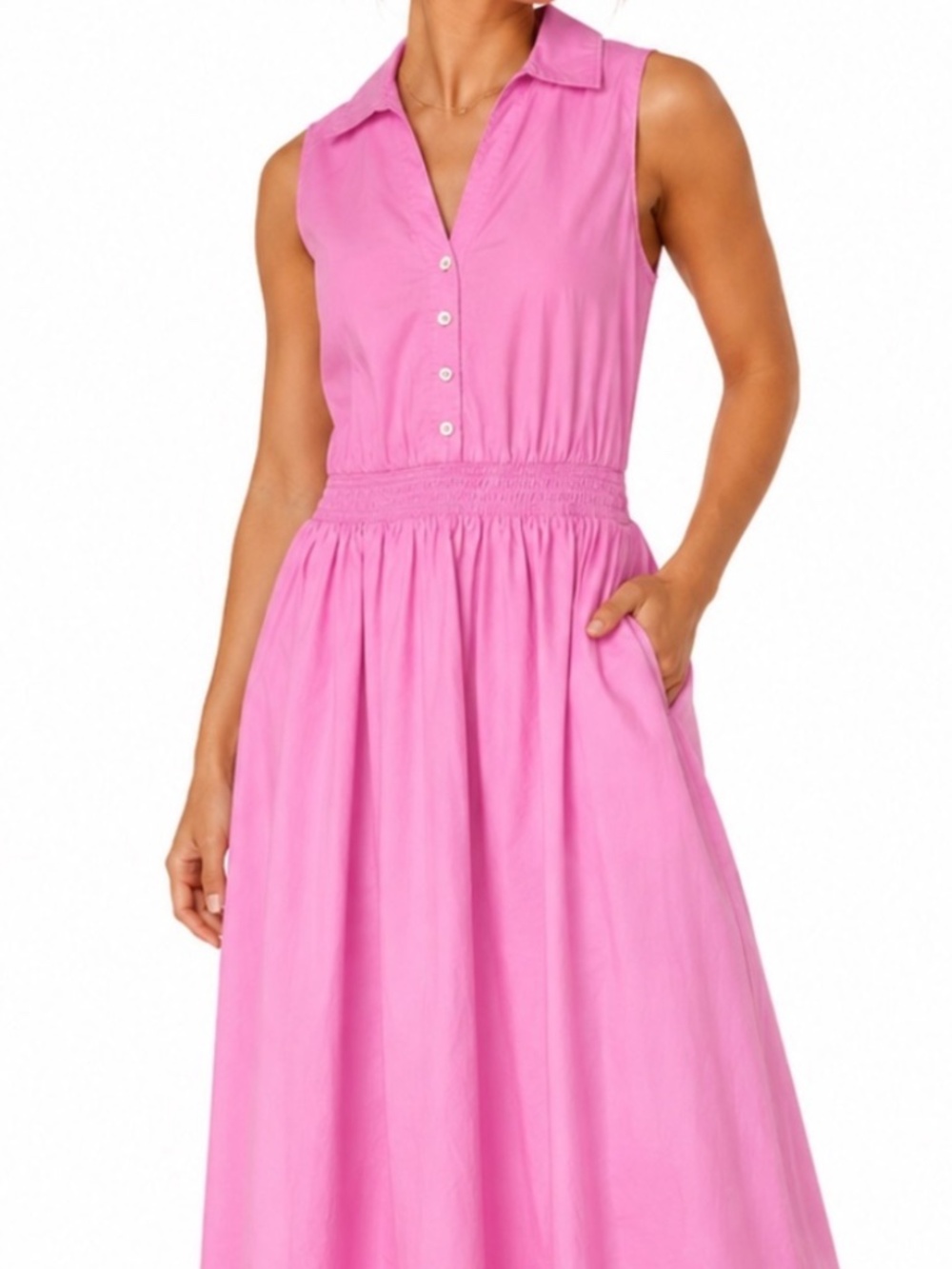 J.Crew Pink Sleeveless Midi Dress Size 6 Cotton Fit & Flare Collared Dress